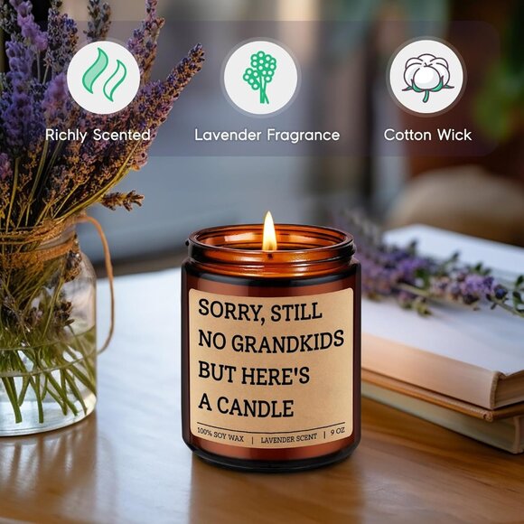Candle -  "Sorry No Grandkids But Here's a Candle" Lavender Scent - Picture 4 of 5